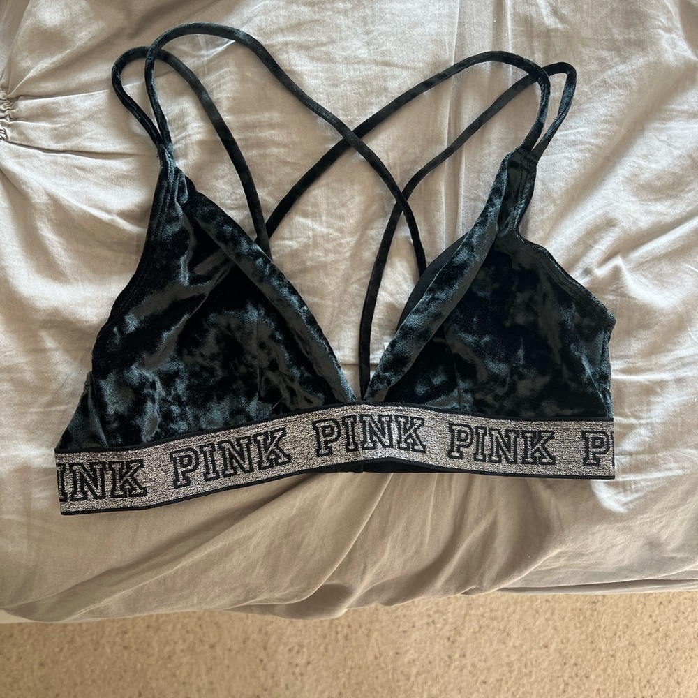 PINK Victoria's Secret Black Velvet Bralette Size L